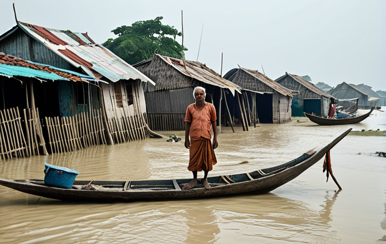 **A poignant photograph capturing the displacement of a Bangladeshi fishing community due to rising sea levels. Show the emotional toll of losing their ancestral homes and livelihoods.**